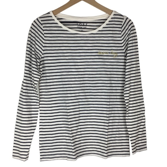 LOFT Vintage Soft Long Sleeve T Shirt Top Snow Day Stripe Glitter Size Small NWT - Picture 2 of 10